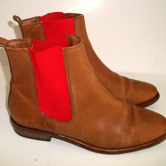 Vtg COACH Butterscotch-Tan Leather Flat Chelsea Boots with Orange Panels 6.5M - Picture 4 of 9